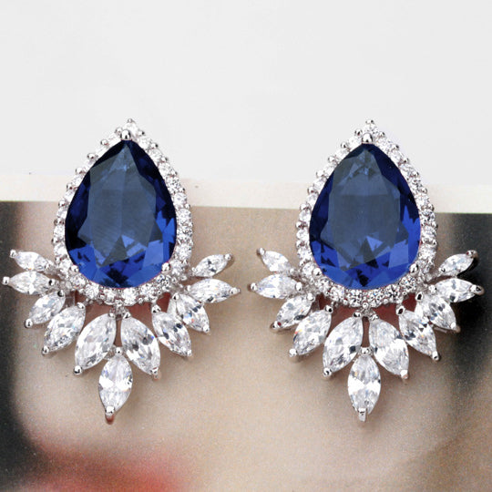 Sapphire Blue Cubic Zirconia Vintage Wedding Earrings
