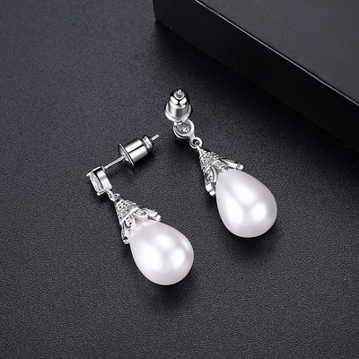 Vintage Style White Pearl Drop Earrings Fror Brides
