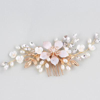Blush Pink & Gold Floral Wedding Headpiece