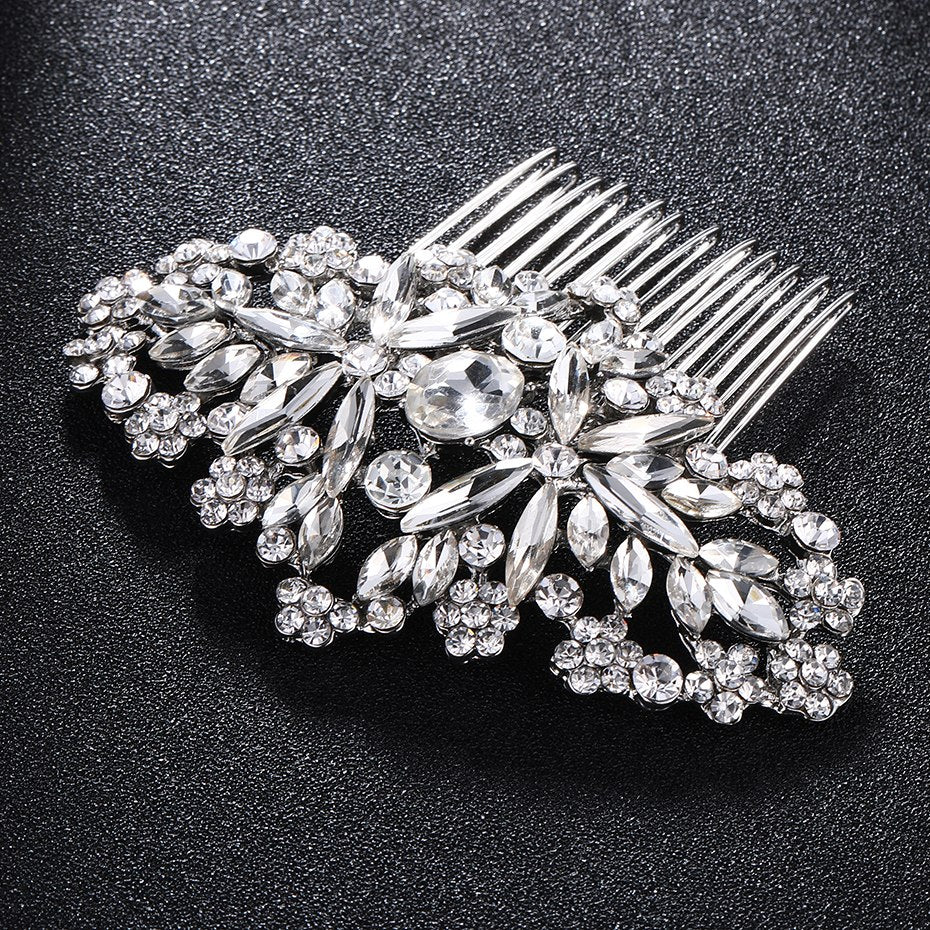 Silver Floral Bridal Hair Accessories Comb