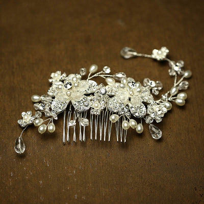 Bright Crystal & Pearl Bridal Hair Accessories Comb
