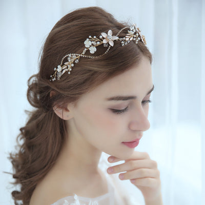 Enchanting Blush Pink & Gold Bridal Hair Vine