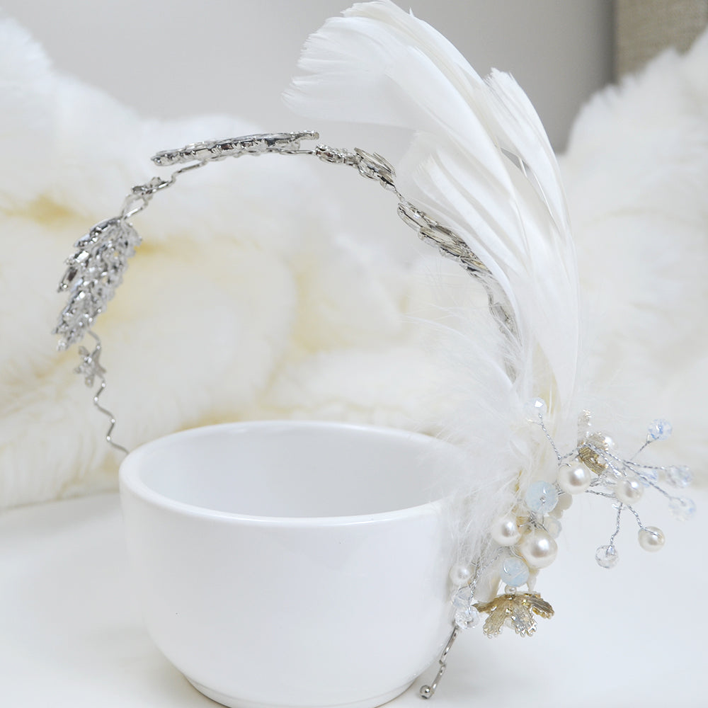 Rhinestone Feather Fascinator Wedding Headband For Brides