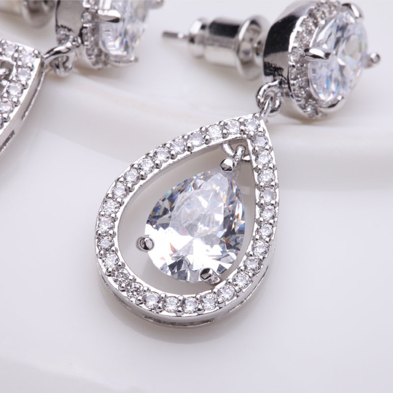 Luxury Water Drop Cubic Zirconia Women's Bridal Earrings