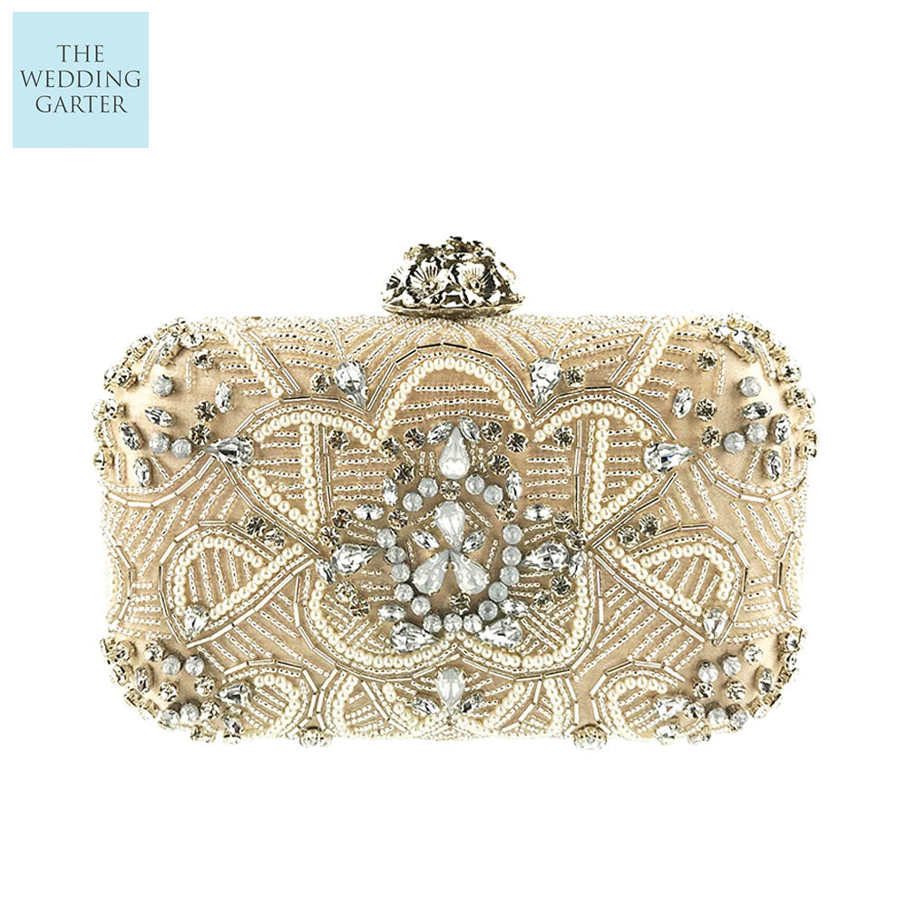 Pearl & Crystal Beaded Champagne Evening Bag