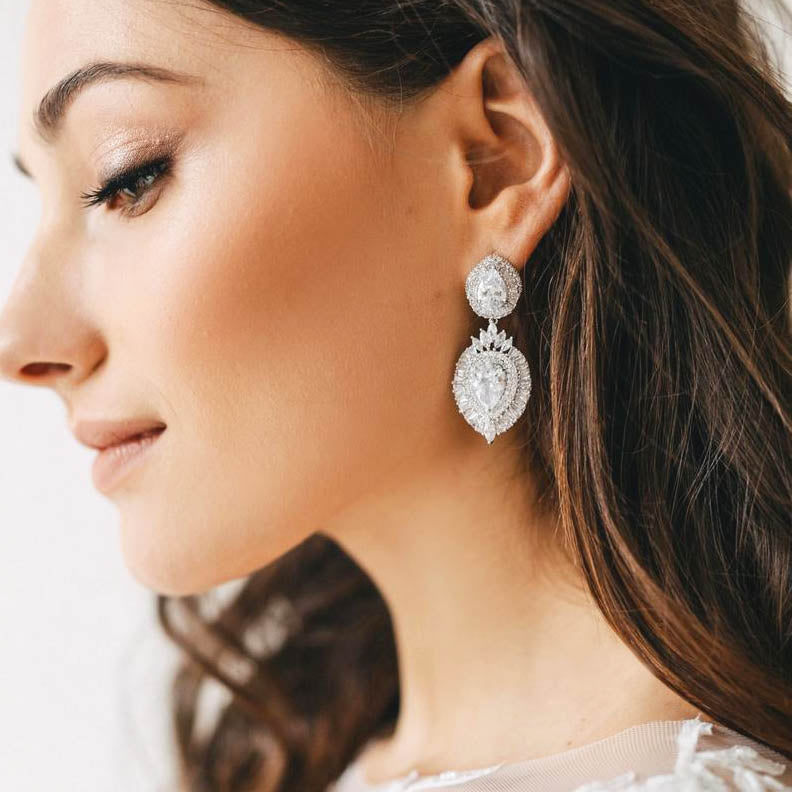 Cubic Zirconia Statement Bridal Earrings For Bride