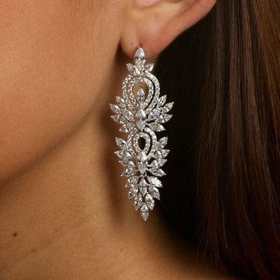 Womens Clear Cubic Zirconia Big Chandeleir Bridal Earrings