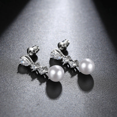 Simple Pearl & Cubic Zirconia Bridesmaid Earrings