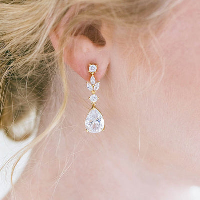 Pear Cubic Zirconia Crystal Dangle Drop Wedding Earrings