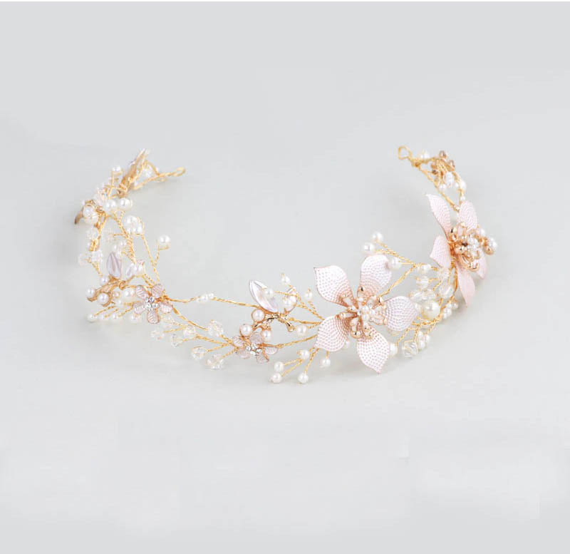 Delicate Hand Painted Gold Blush Pink Headband