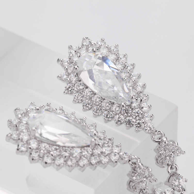 Vintage Style Long Drop CZ Diamond Bridal Earrings