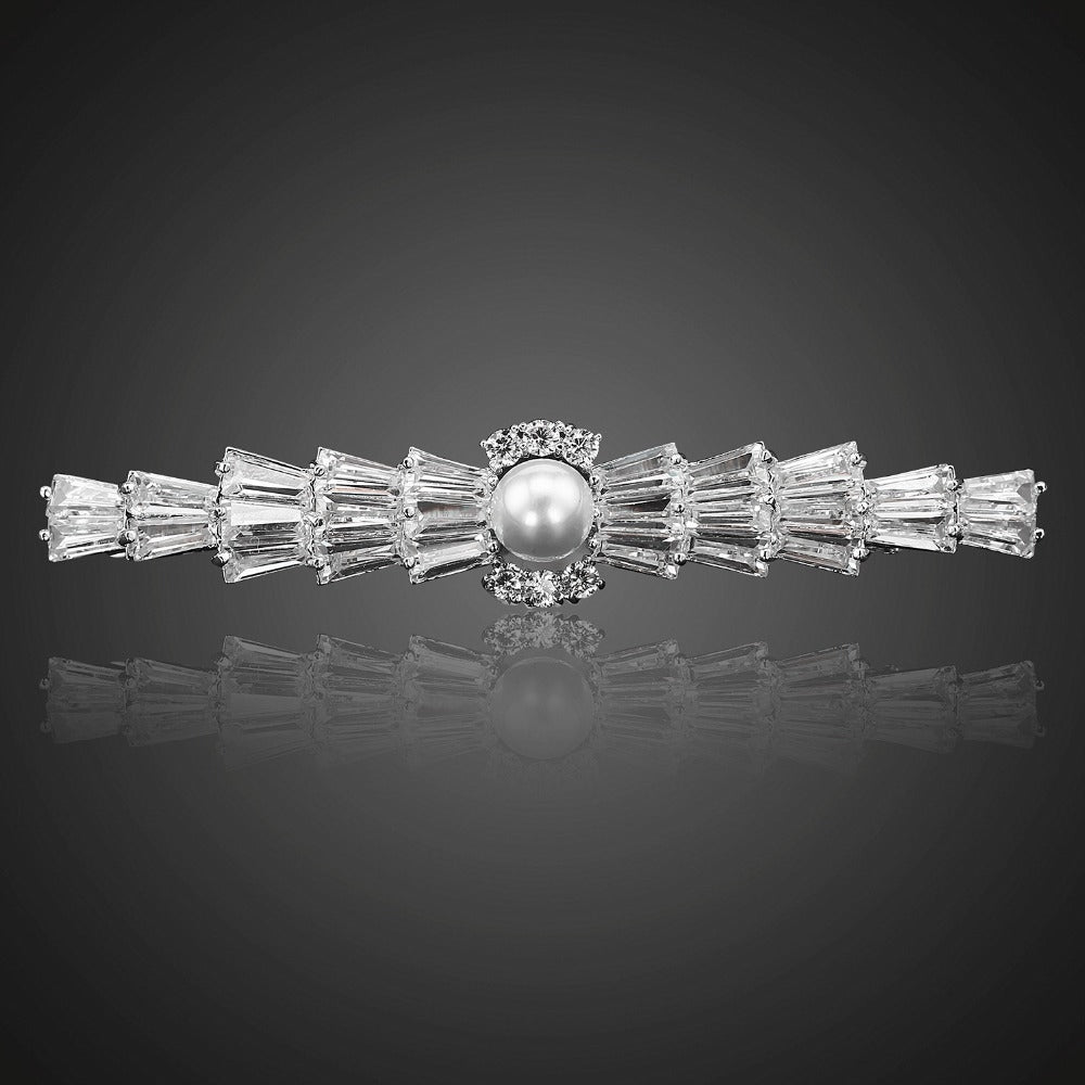 Luxury CZ Diamond & Pearl Bridal Hair Accessories Clip