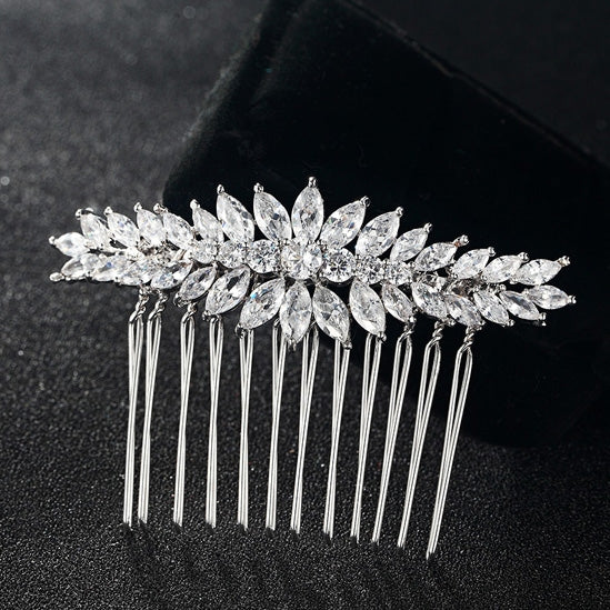 Exquisite Silver Cubic Zirconia Bridal Accessories Comb