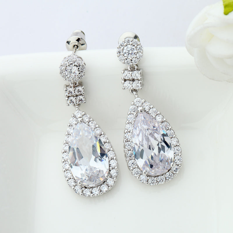 CZ Diamond Tear Drop Vintage Wedding Earrings