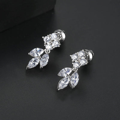 Simple CZ Diamond Drop Wedding Earrings