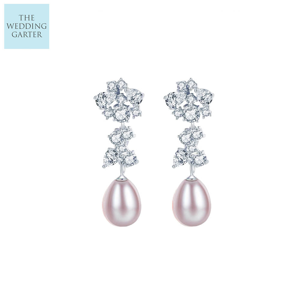 Mauve Pink Natural Pearl Bridal Earrings