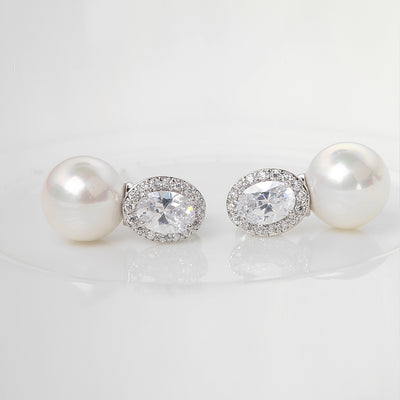 Elegant Women's Pearl & CZ Diamond Bridesmaid Earrings