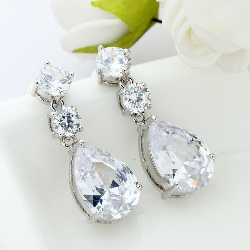 Delicate Cubic Zirconia Diamond Drop Wedding Earrings