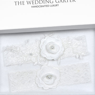 Trisha Off White Lace Floral Bloom Wedding Garter Set Online