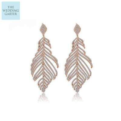 diamond feather earrings gold for wedding