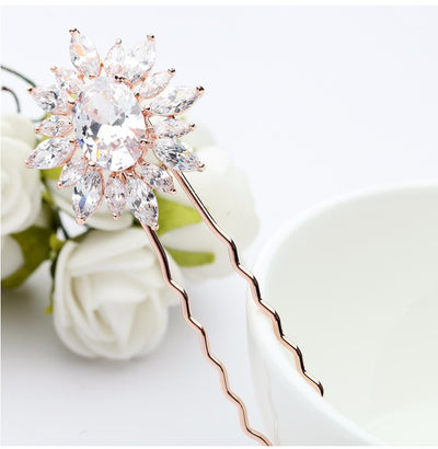 Elegant CZ Diamond Silver Wedding Hair Pin Accessory