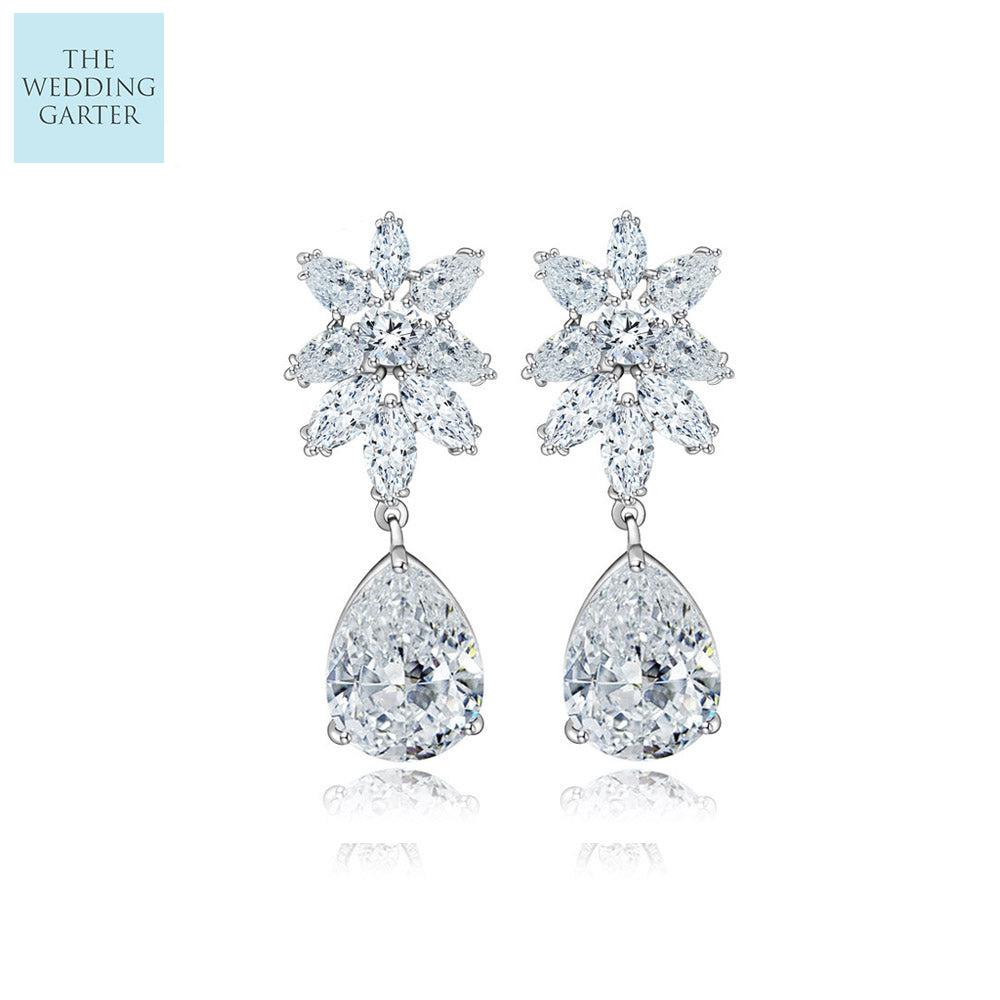 teardrop cubic zirconia wedding earrings