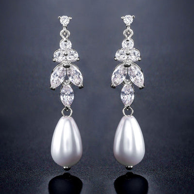 Pearl Earrings For Brides With CZ Diamonds