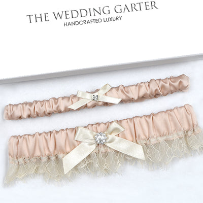 Estelle Dusty Pink & Champagne Nude Wedding Garter Set