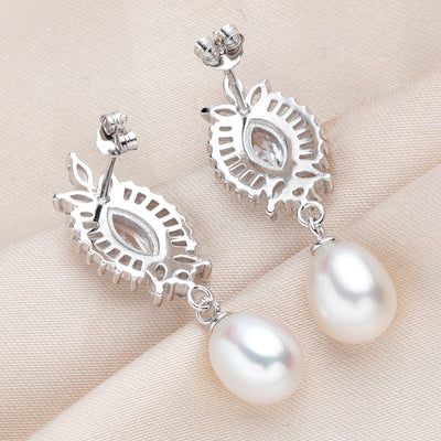 Elegant Big Crystal Drop Earrings Real Freshwater Pearl & Silver Earrings