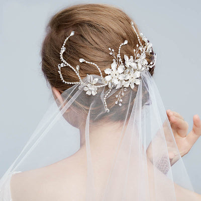 Extravagant Silver Pearl & Crystal Bridal Headpiece Vine