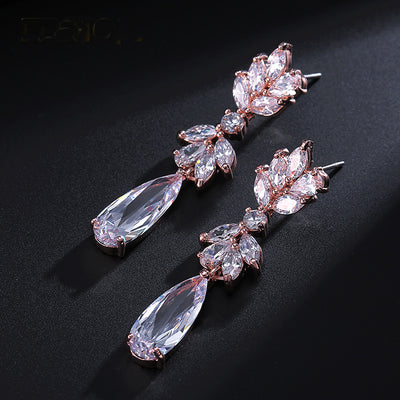 Exquisite Marquise Flower Rose Gold Floral Drop Earrings