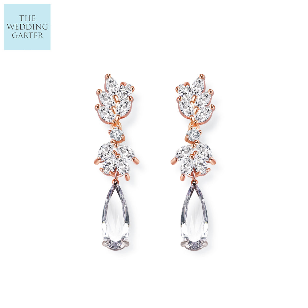 Exquisite Marquise Flower Rose Gold Floral Drop Earrings