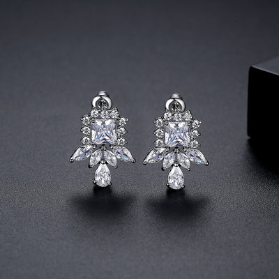 Fancy Stud CZ Diamond Drop Bridal Earrings