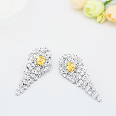 Extravegant Big Yellow CZ Diamond Chandelier Earrings