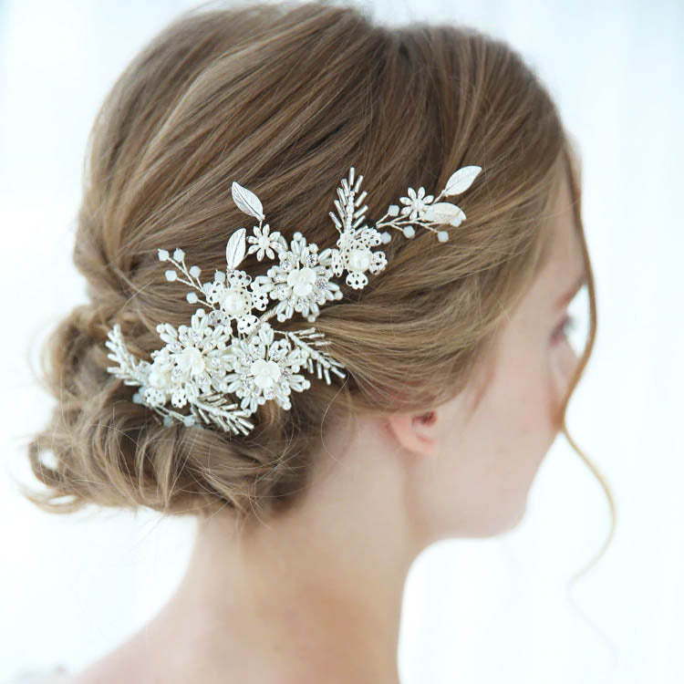 Unique Ivory Pearl & Crystal Handmade Bridal Hair Clip