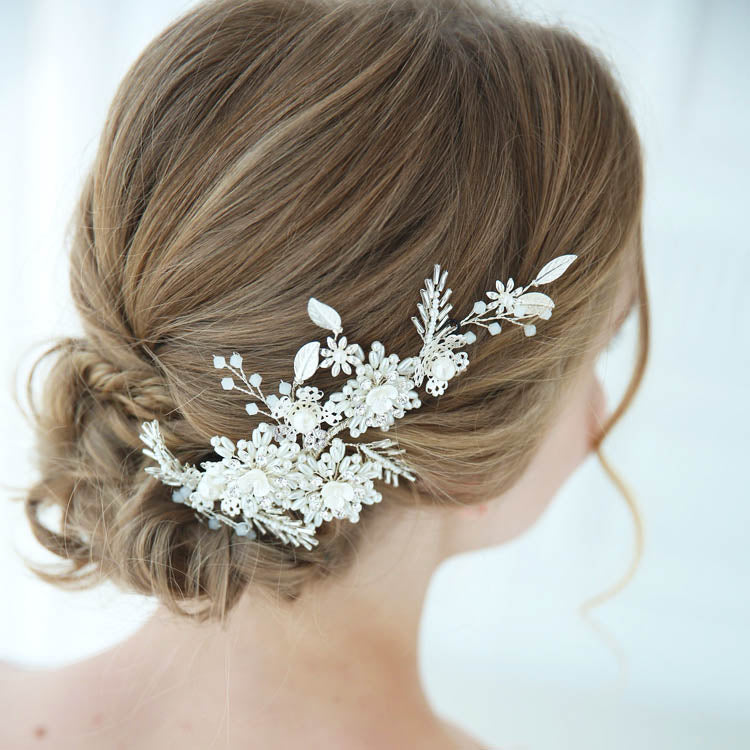 Unique Ivory Pearl & Crystal Handmade Bridal Hair Clip