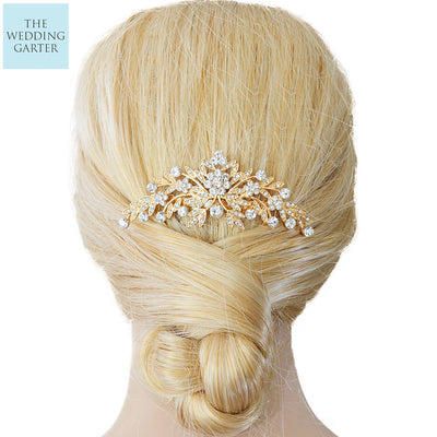 Floral Design Gold Crystal Wedding Headpiece