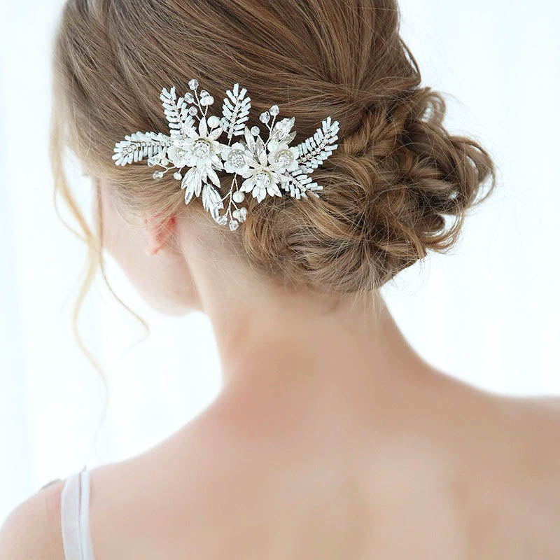 Unique Silver & Ivory Floral Hair Comb With Pearls
