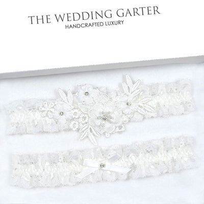 ivory bridal garter set with flowers