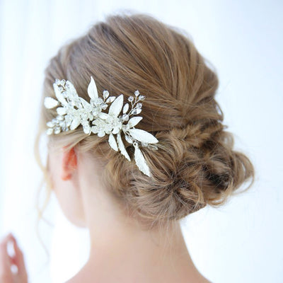 Ivory & Silver Floral Crystal Wedding Hair Comb