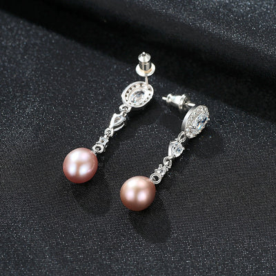 Tahitian Freshwater Pink Pearl & CZ Diamond Sterling Silver Earrings