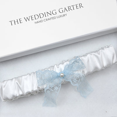 white & blue bridal garter for wedding