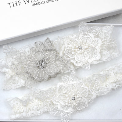 ivory & silver wedding garter set