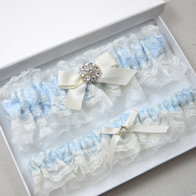 Fiona Ivory & Blue Wedding Garter Set