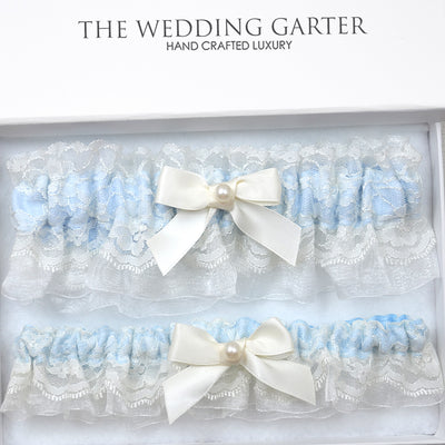 blue lace wedding garter set