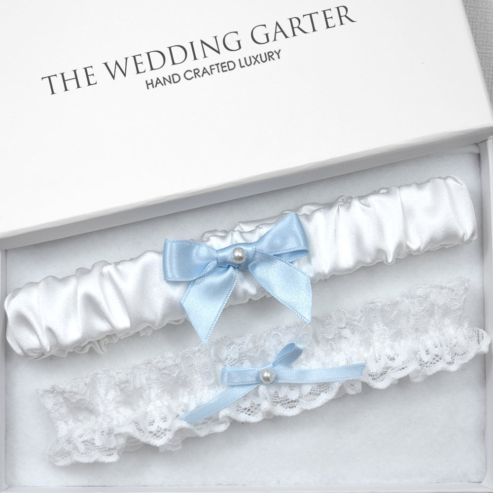 white satin & lace wedding garter set