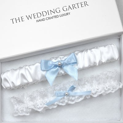 Pollanna White Satin & Lace Wedding Garter Set