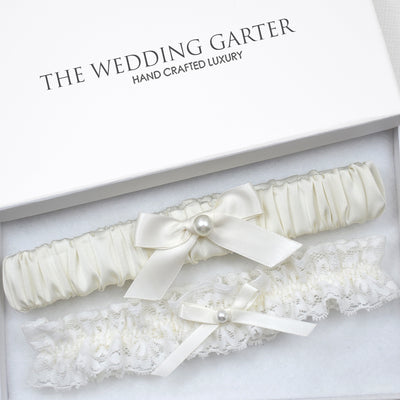 ivory satin & lace wedding garter set