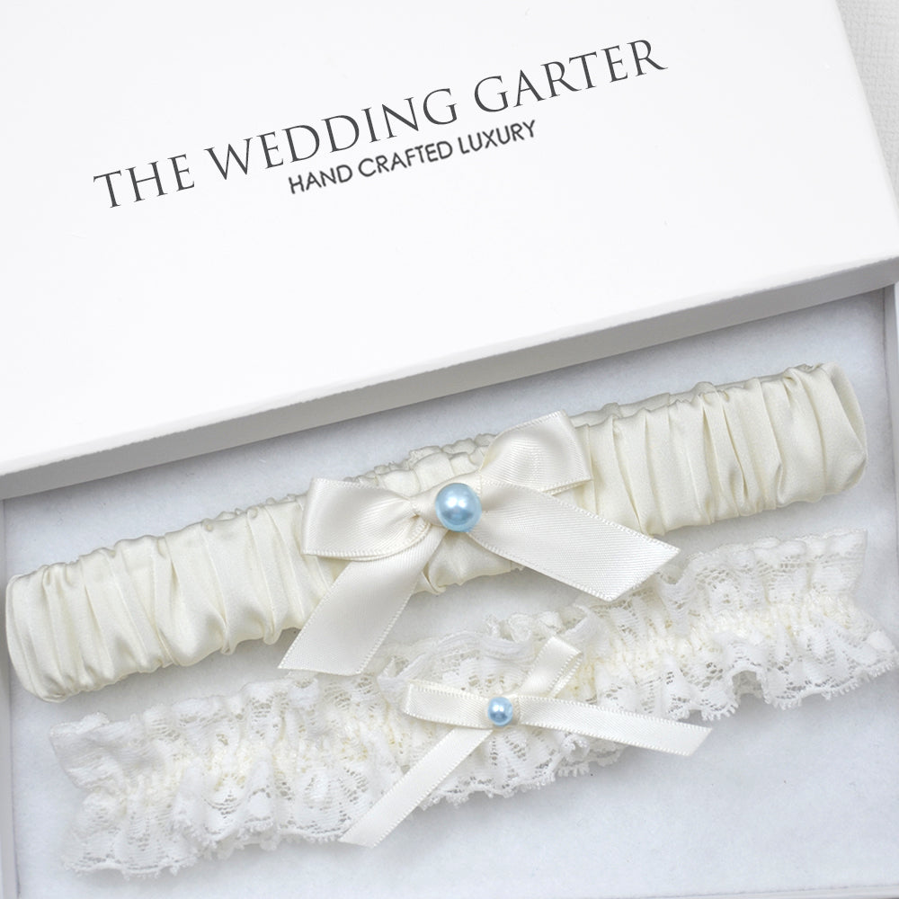 Grace Ivory Satin & Lace Wedding Garter Set (Available in 3 Colours)