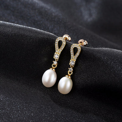 Genuine Ivory Pearl Gold Sterling Silver Drop Earrings